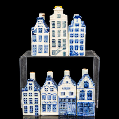 Collection Seven Vintage KLM Bols Delft Ceramic Cottage Bottles
