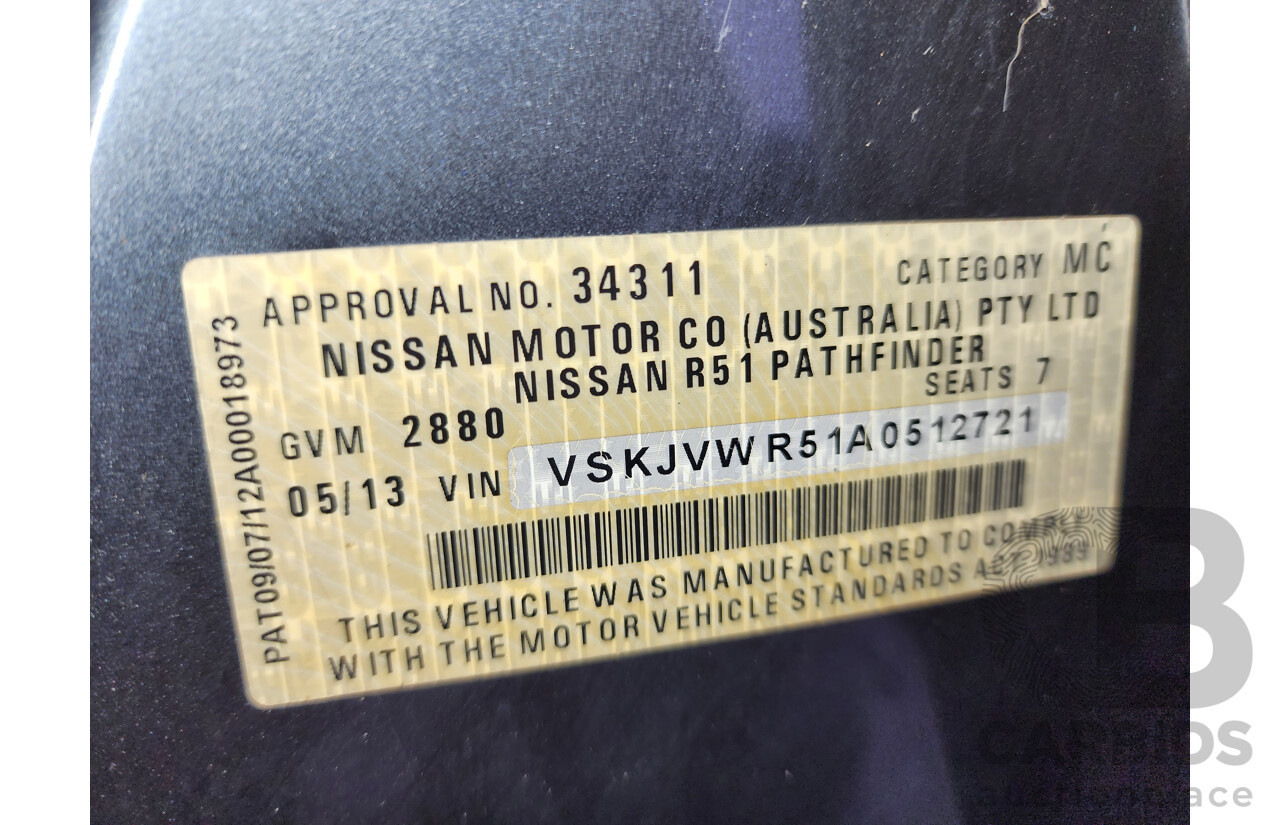 5/2013 Nissan Pathfinder ST-L (4x4) R51 SERIES 4 4d Wagon Blue 2.5L