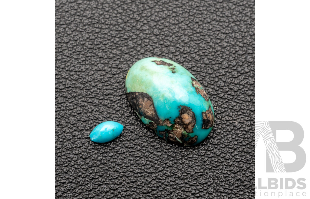 Turquoise Firoza Persian Natural Unset Oval Cabochons, (2) 5.85ct
