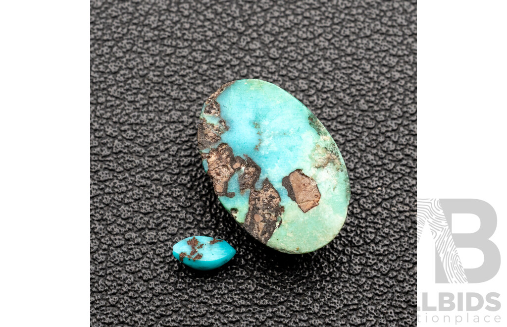 Turquoise Firoza Persian Natural Unset Oval Cabochons, (2) 5.85ct