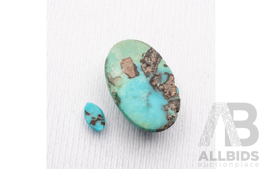 Turquoise Firoza Persian Natural Unset Oval Cabochons, (2) 5.85ct