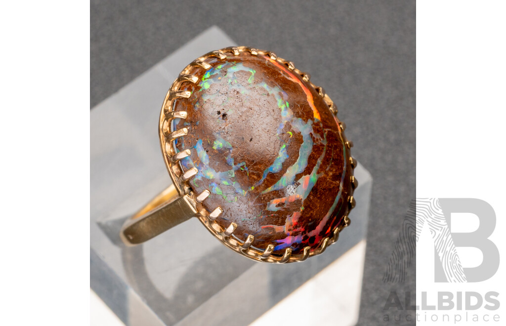 18ct Vintage Australian Boulder Opal Ring, C.1930-1940, Size N, 7.43 Grams