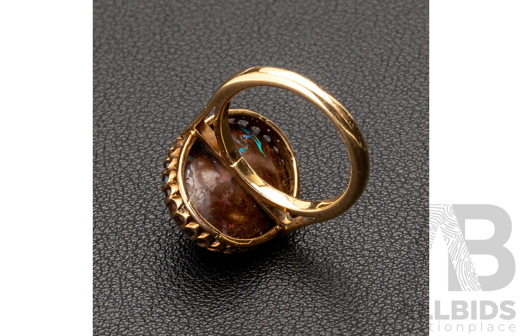 18ct Vintage Australian Boulder Opal Ring, C.1930-1940, Size N, 7.43 Grams