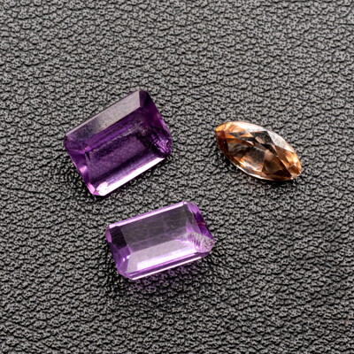 Australian Zircon, Champagne Coloured Marquise Cut Gem 2.10ct & (2) Amethyst Emerald Cut 5.60ct