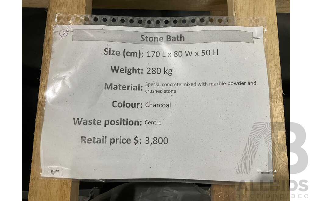 Stone Bath - Charcoal (170L X 80W X 50H ) - ORP $3,800.00