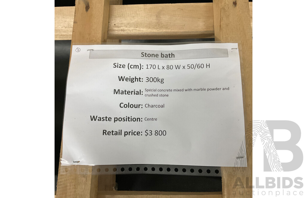 Stone Bath - Charcoal (170L X 80W X 50H/60H ) - ORP $3,800.00