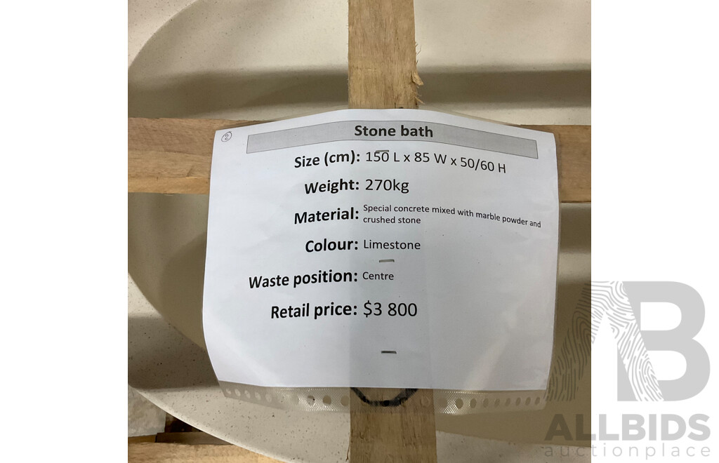 Stone Bath - Limestone (150L X 85W X 50/60H ) - ORP $3,800.00