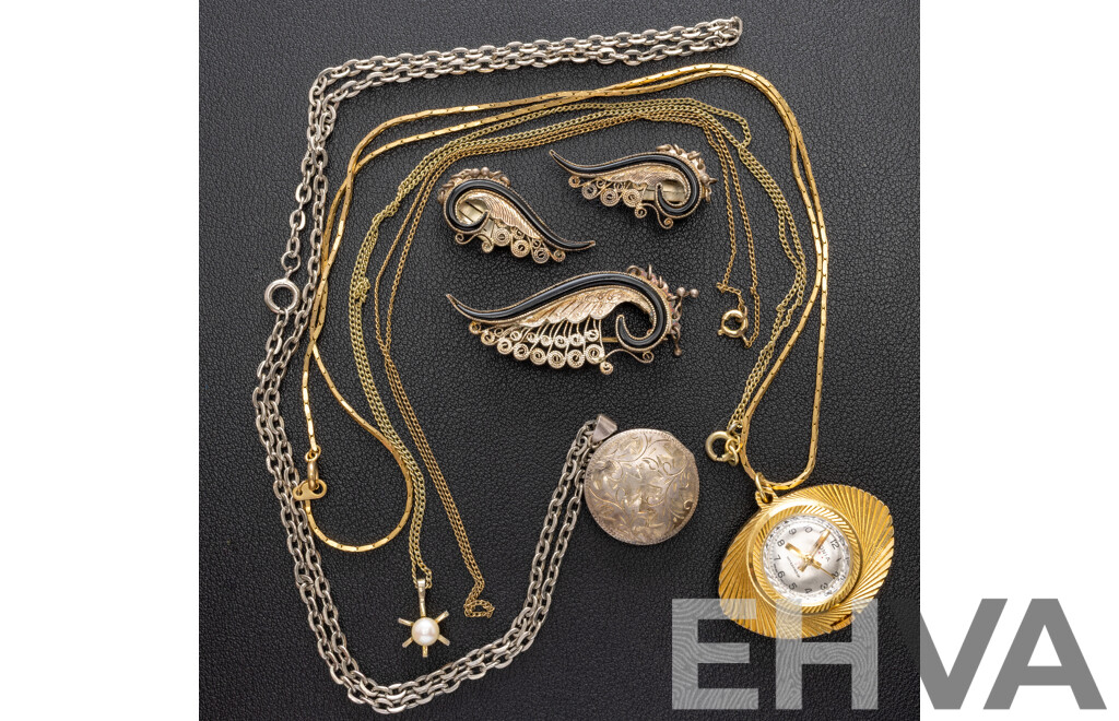 Sterling Silver Vintage Round Locket, Sonia 21 Jewel Vintage Watch Pendant & Other Vintage Jewellery