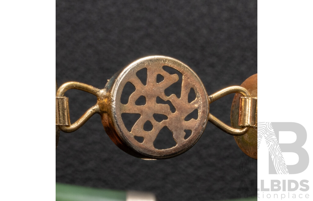 Vintage Jade Gold Plated Bracelet & Gold Tone Jade Pendant with Chain