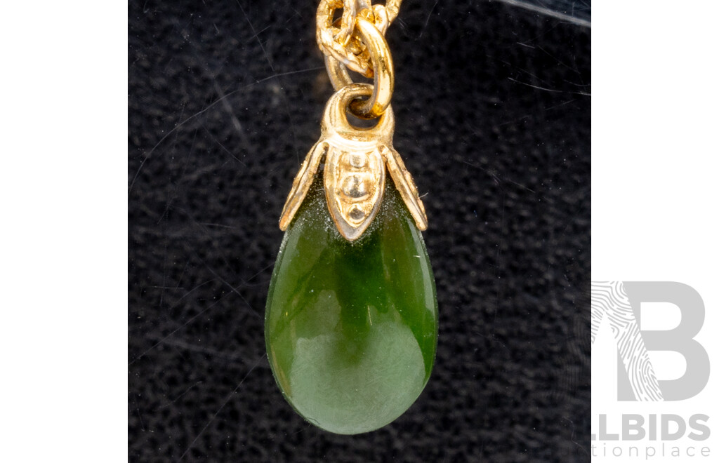 Vintage Jade Gold Plated Bracelet & Gold Tone Jade Pendant with Chain