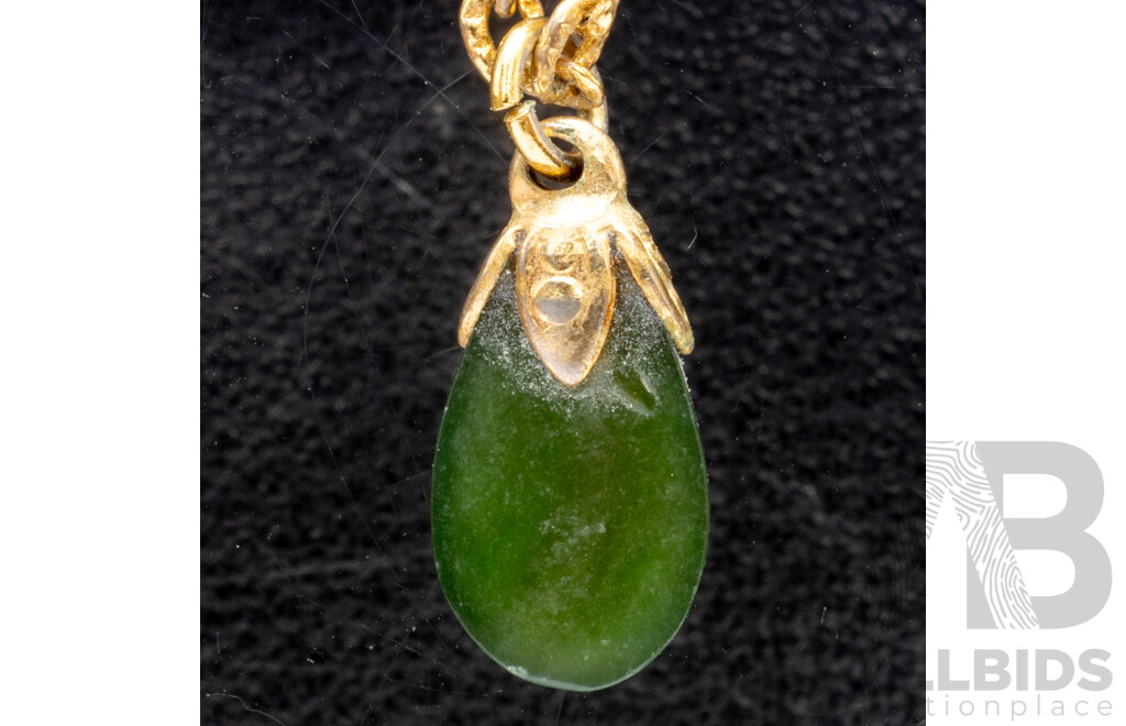 Vintage Jade Gold Plated Bracelet & Gold Tone Jade Pendant with Chain