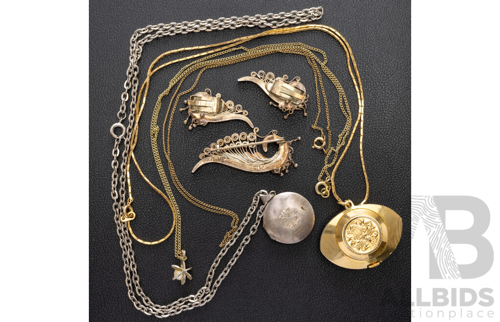 Sterling Silver Vintage Round Locket, Sonia 21 Jewel Vintage Watch Pendant & Other Vintage Jewellery