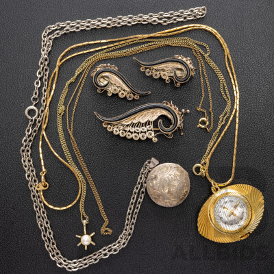 Sterling Silver Vintage Round Locket, Sonia 21 Jewel Vintage Watch Pendant & Other Vintage Jewellery