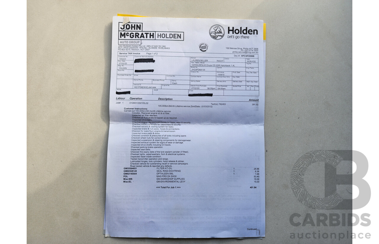 3/2012 Holden Cruze CD JH MY12 5d Hatchback Turquoise 1.4L