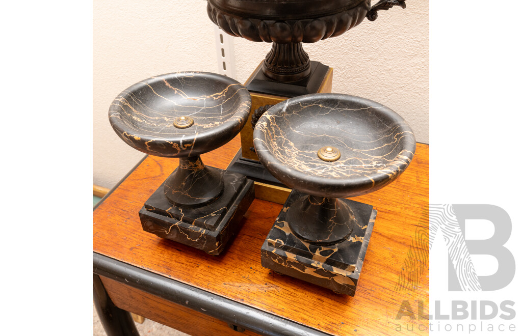 Antique Style Twin Handled Classical Bronze Urn with Pair Polished Stone Urns
