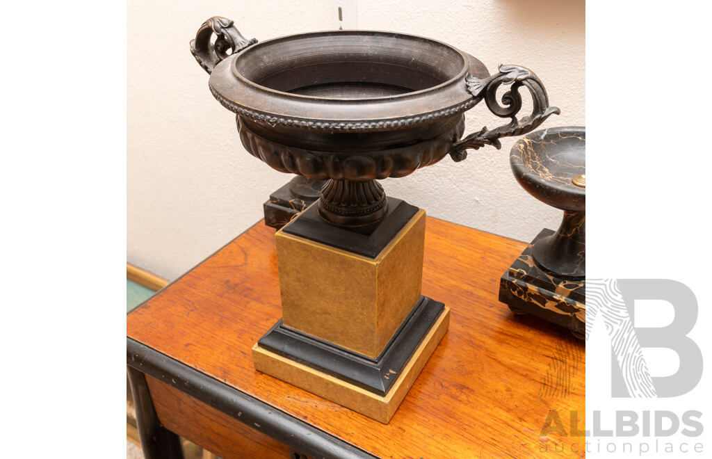 Antique Style Twin Handled Classical Bronze Urn with Pair Polished Stone Urns