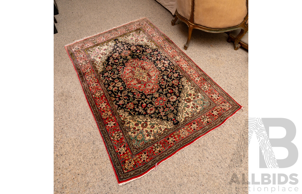 Hand Knotted Persian Silk Rug with Central Medallion and Curvilinear Foliate Design