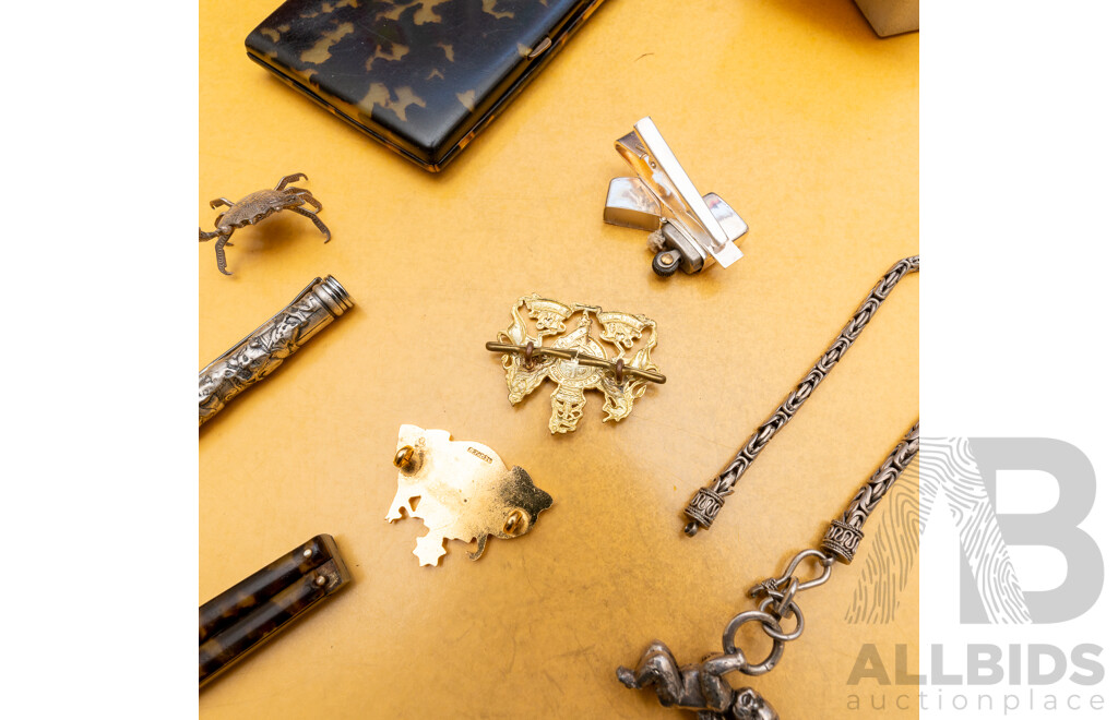 Interesting Collection Items Including Antique Japanese Lacquer Ware Case, Tortoise Shell Card Case, Bronze Buddha Figure, Chip Carved Box and More