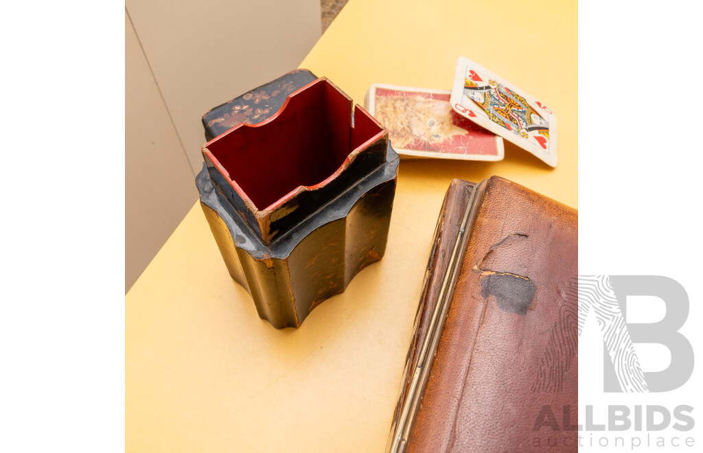 Interesting Collection Items Including Antique Japanese Lacquer Ware Case, Tortoise Shell Card Case, Bronze Buddha Figure, Chip Carved Box and More