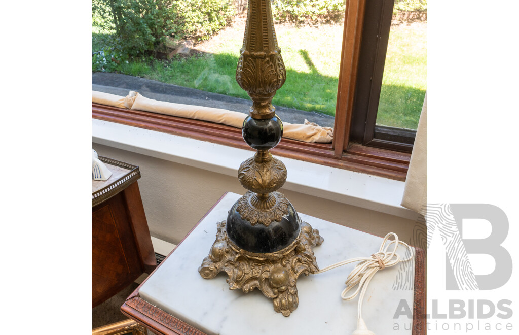 Vintage Italian Style Brass and Marble Room Electric Lamp with Shade