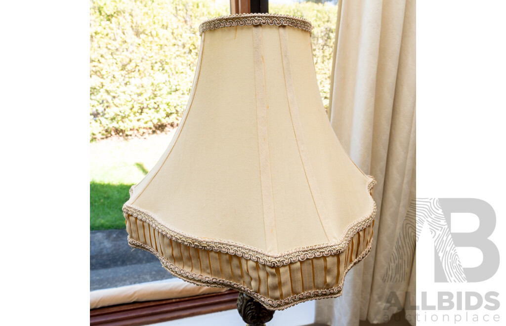Vintage Italian Style Brass and Marble Room Electric Lamp with Shade