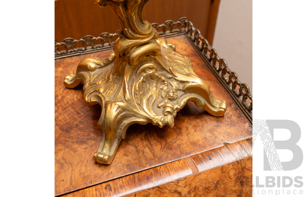 Pair Antique Gilt Brass Two Branch Candle Holders