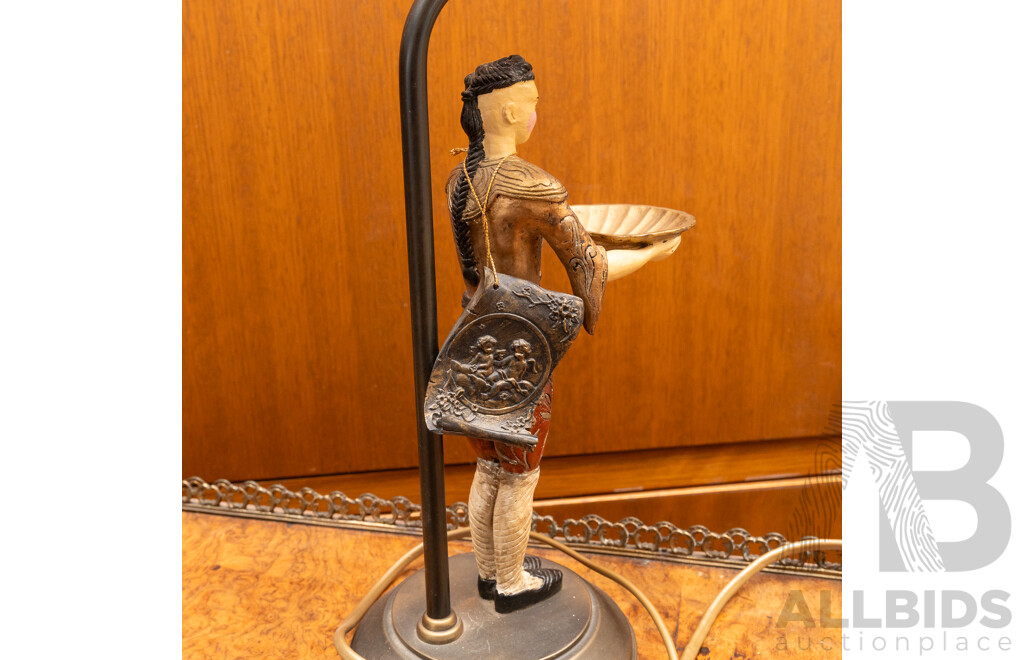 Antique Style Table Lamp with Ceramic Chinaman Theme and Laura Ashley Pleated Shade