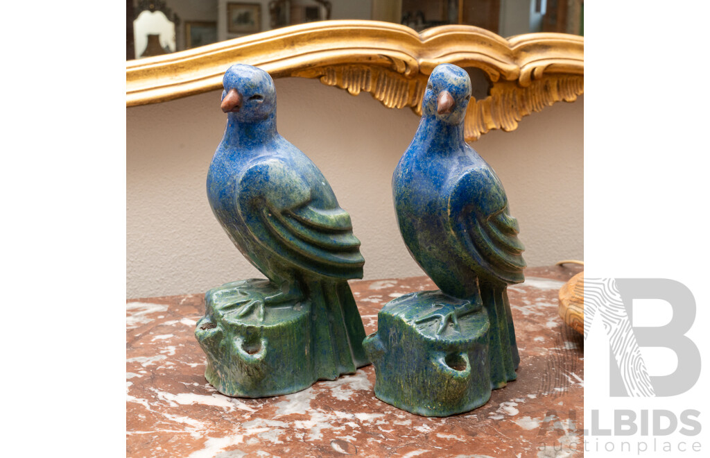 Near Pair Art Deco Style Interesting Studio Pottery Parrot Form Bud Vases