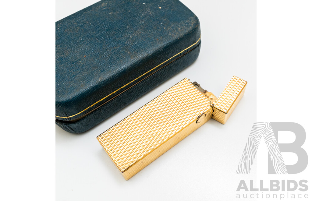 Vintage Swiss Made Dunhill Rollagas Gold Plated Lighter in Original Box with Instruction Booklet