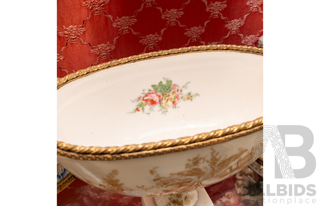 Collection Antique and Vintage Continental Porcelain Including Lidded Dish with Cherub Theme, Three Small Limoges Pieces, Twin Handled Urn