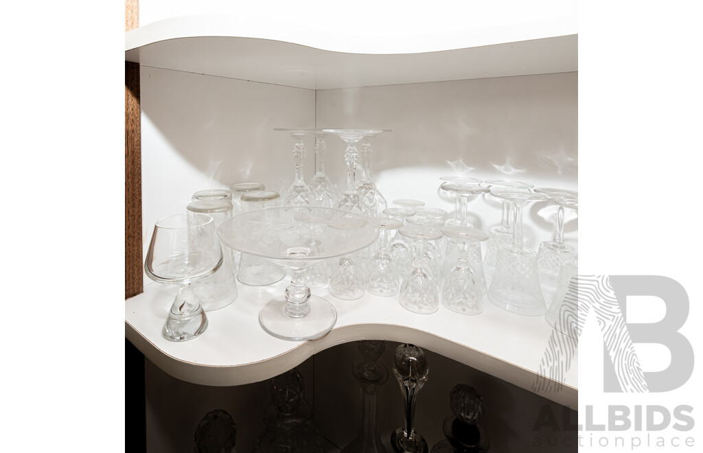 Collection Vintage Glass & Crystal Stemware Including Pair Decanters with Stoppers
