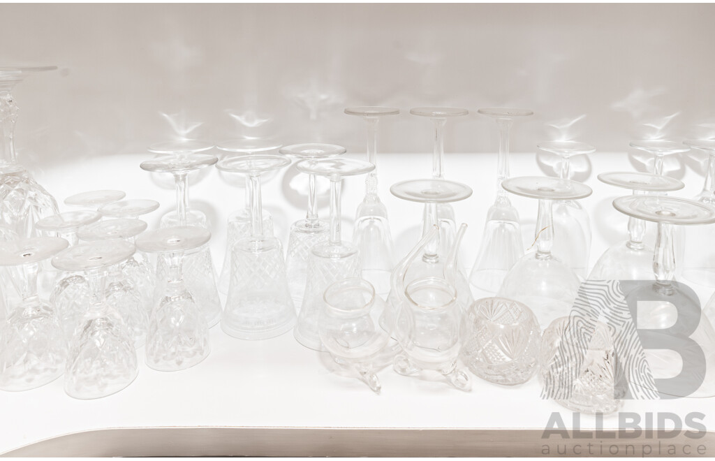 Collection Vintage Glass & Crystal Stemware Including Pair Decanters with Stoppers