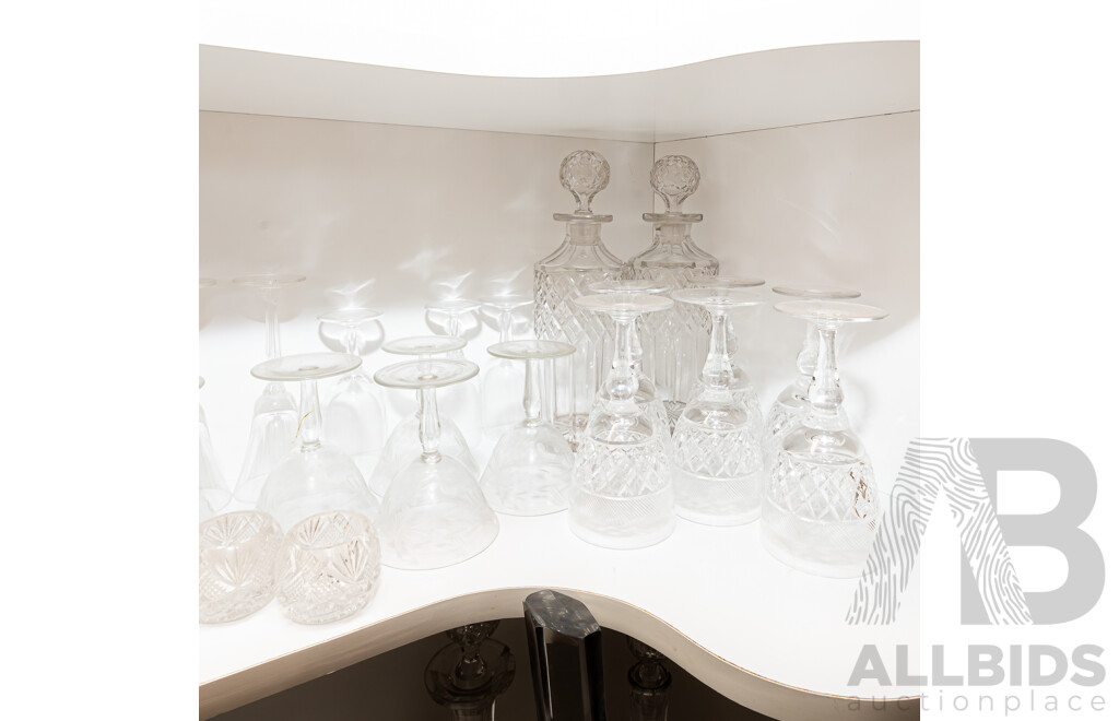 Collection Vintage Glass & Crystal Stemware Including Pair Decanters with Stoppers