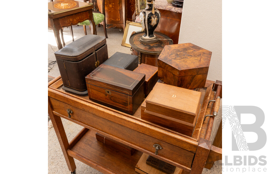 Collection Antique & Vintage Boxes and Canteens Including Thorens Swiss Made Musical Example and More
