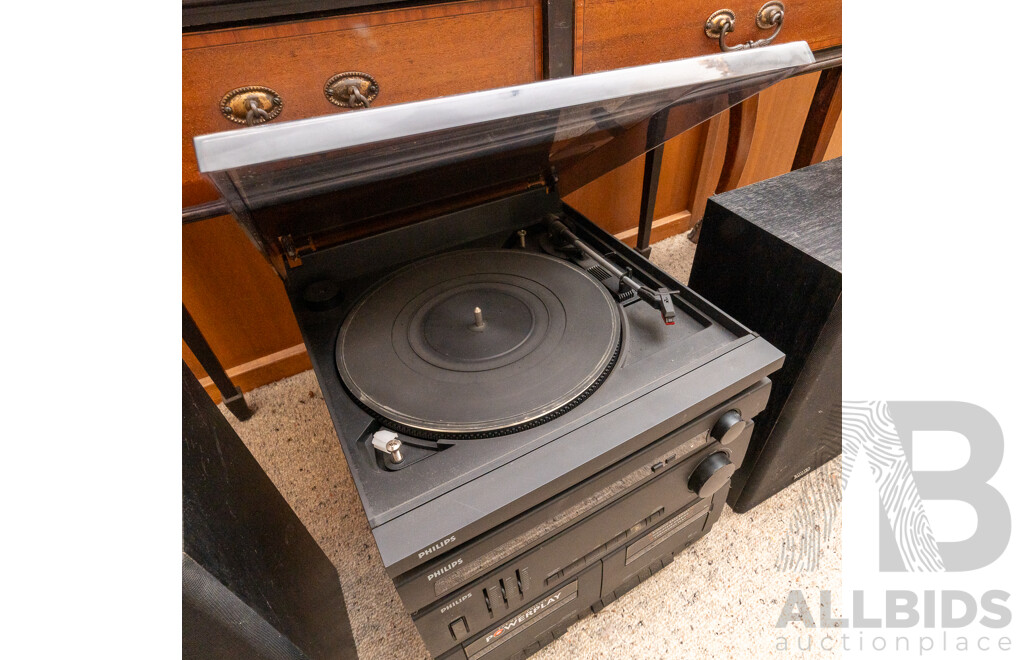 Phillips Sound System with Turntable, Reciever, Amplifier, Casette Deck and Pair Speakers