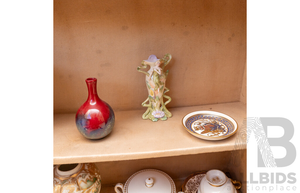 Collection Vintage Porcelain Including Royal Doulton Flambe Vase, Royal Doulton Lidded Turreen, Underplate & Ladle, Minton Lidded Twin Handled Dish and More