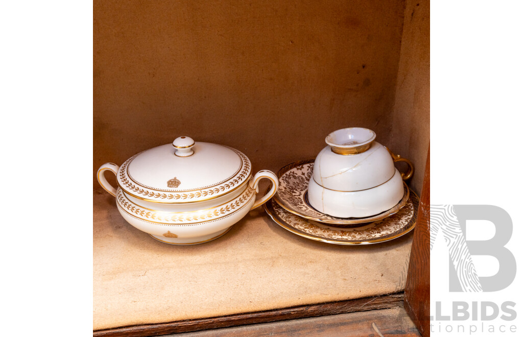 Collection Vintage Porcelain Including Royal Doulton Flambe Vase, Royal Doulton Lidded Turreen, Underplate & Ladle, Minton Lidded Twin Handled Dish and More