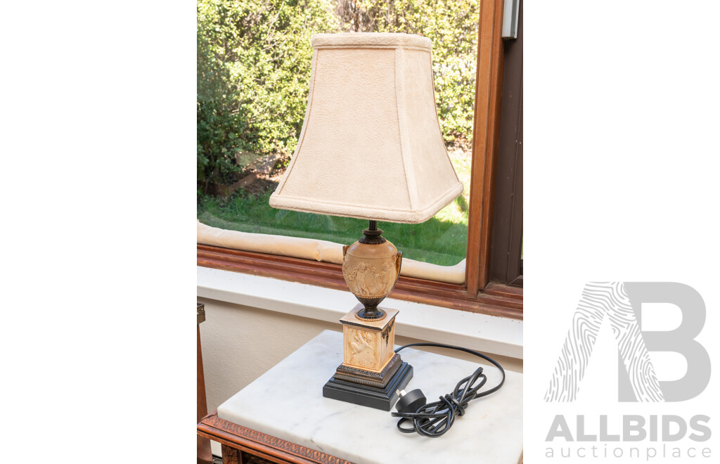 Antique Style Table Lamp with Composite Urn & Pedestal Base, with Square Shade