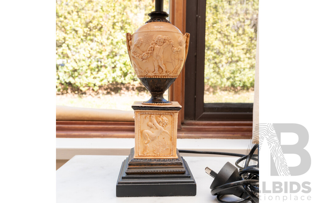 Antique Style Table Lamp with Composite Urn & Pedestal Base, with Square Shade