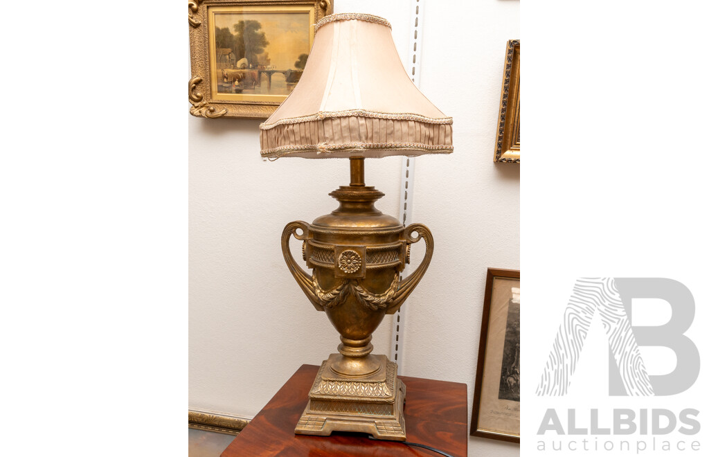 Antique Style Table Lamp with Plaster Twin Handled Urn Form and Shade