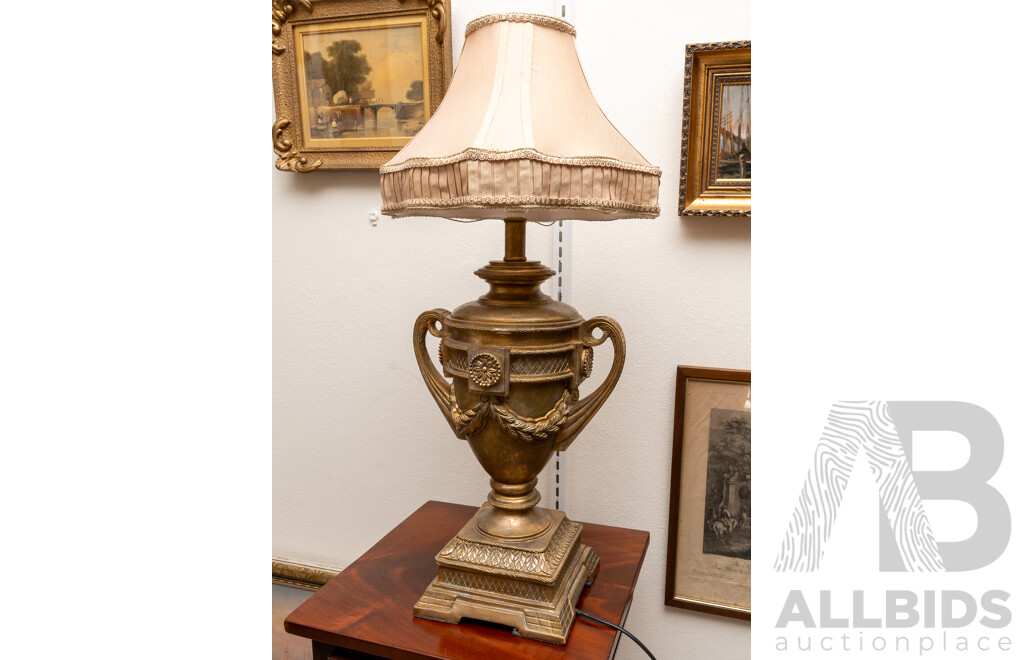 Antique Style Table Lamp with Plaster Twin Handled Urn Form and Shade