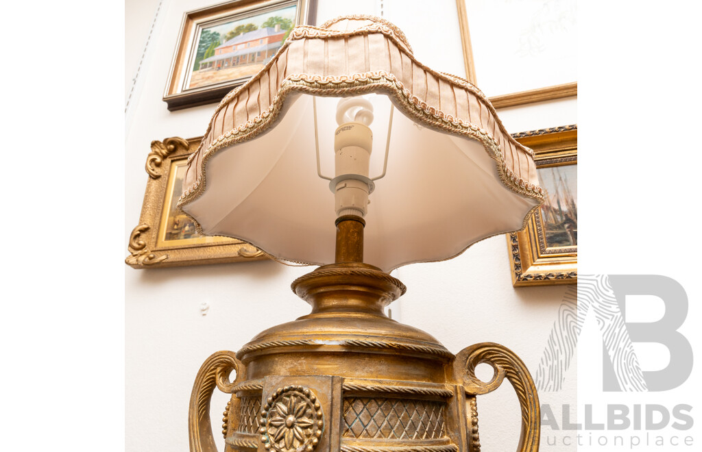 Antique Style Table Lamp with Plaster Twin Handled Urn Form and Shade
