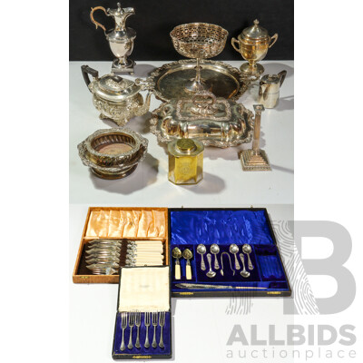 Large Collection Vintage & Other Silver Plate Including Trays, Taza, Repousse Teapot, Three Flatwear Sets in Cases and More