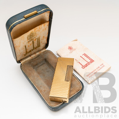 Vintage Swiss Made Dunhill Rollagas Gold Plated Lighter in Original Box with Instruction Booklet