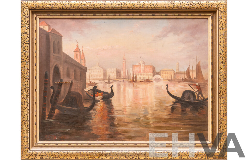 S. Goldsmith, (20th Century), Venice Canal, Original Vintage Oil on Canvas, 51 X 66 Cm (frame)