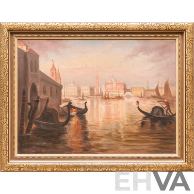 S. Goldsmith, (20th Century), Venice Canal, Original Vintage Oil on Canvas, 51 X 66 Cm (frame)