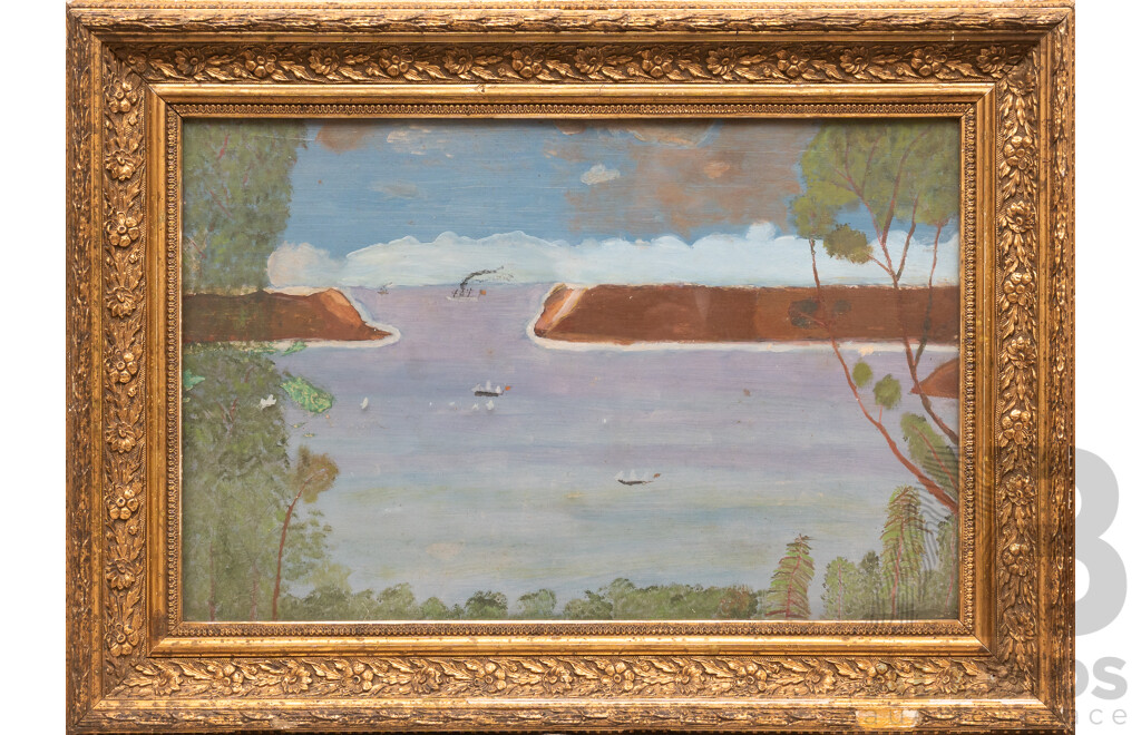 Artist Unknown (20th Century), Boats in the Distance, Original Vintage Oil on Board, 43 x 58 cm (frame)