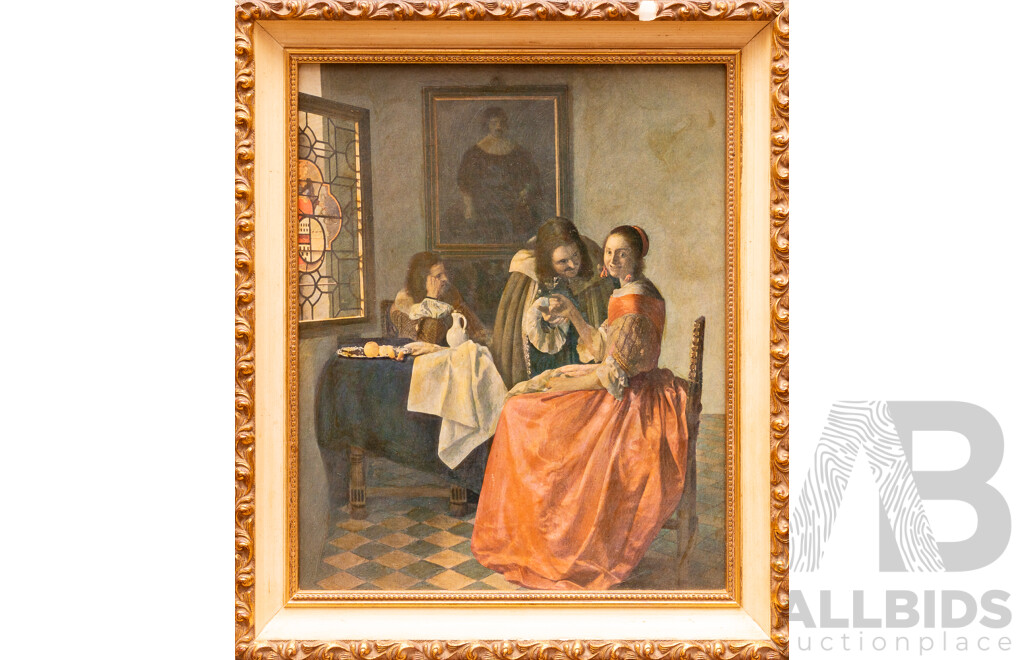 Johannes Vermeer, (Golden Age, Dutch, 1632-1675), Girl with a Wine Glass, Reproduction Canvas Style Colour Print After Original Oil From (c1660), 27 x 23 cm (frame)