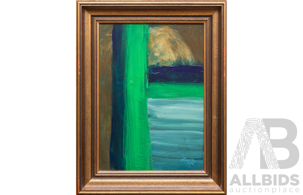 (Possibly) Olaay (20th Century, Working c1970s), Green & Red, Pair of Wonderful Original Oil on Canvas, 46 x 35 cm (frames) (2)
