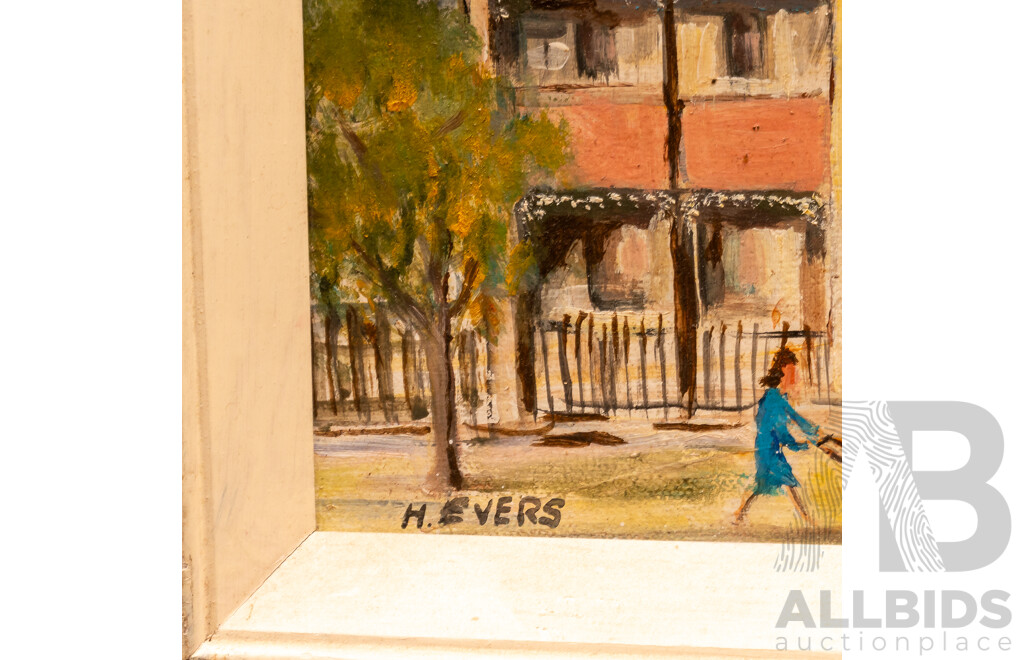 H. Evers, (20th Century, Australian), Paddington Street Scene, Original Vintage Oil on Board, 34 x 39 cm (frame)